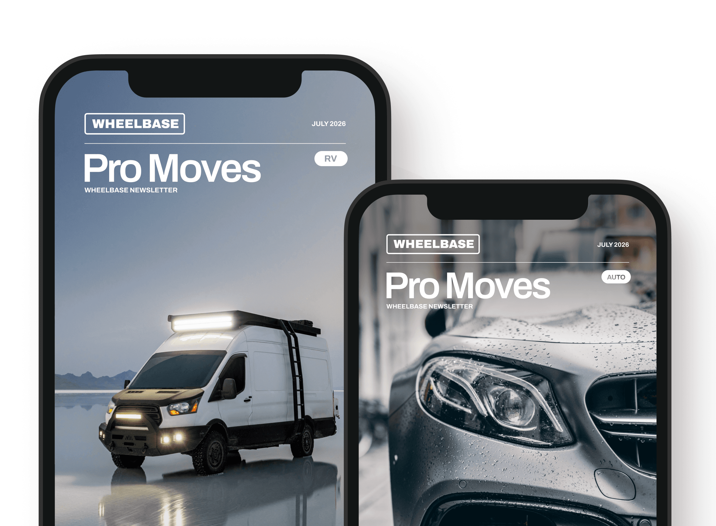 Pro Moves — Wheelbase newsletter previews on phones